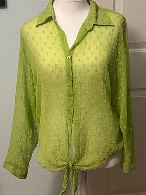 Women’s Lime Green SheerTie-Front Button Shirt